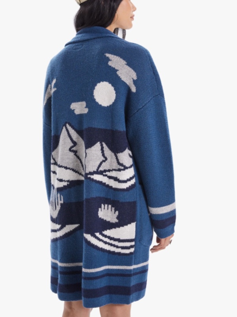 Mother Denim Blue Scenic Knit Long Cardigan Sweater Large NWT 50% Alpaca